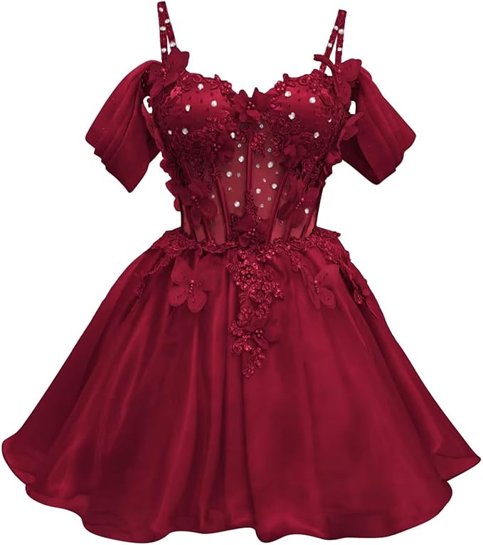 A Line Mini Homecoming Dresses 3D Butterfly Short DAMA Dresses for Quince