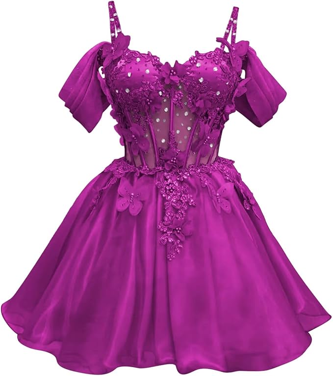 A Line Mini Homecoming Dresses 3D Butterfly Short DAMA Dresses for Quince