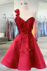 Mychicdress A-line Mini Red Floral Homecoming Dress One Shoulder With Beading