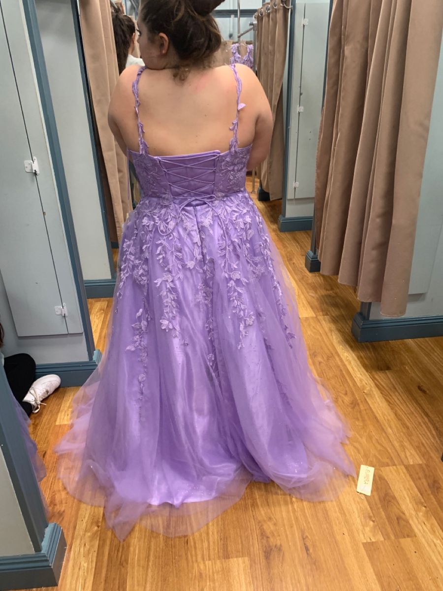 A Line Plus Size Lace Prom Dress Purple V Neck Evening Gown