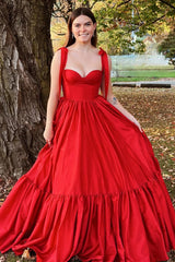 A-Line Hot Pink Prom Dress 2025 Satin Sweetheart with Bow Straps