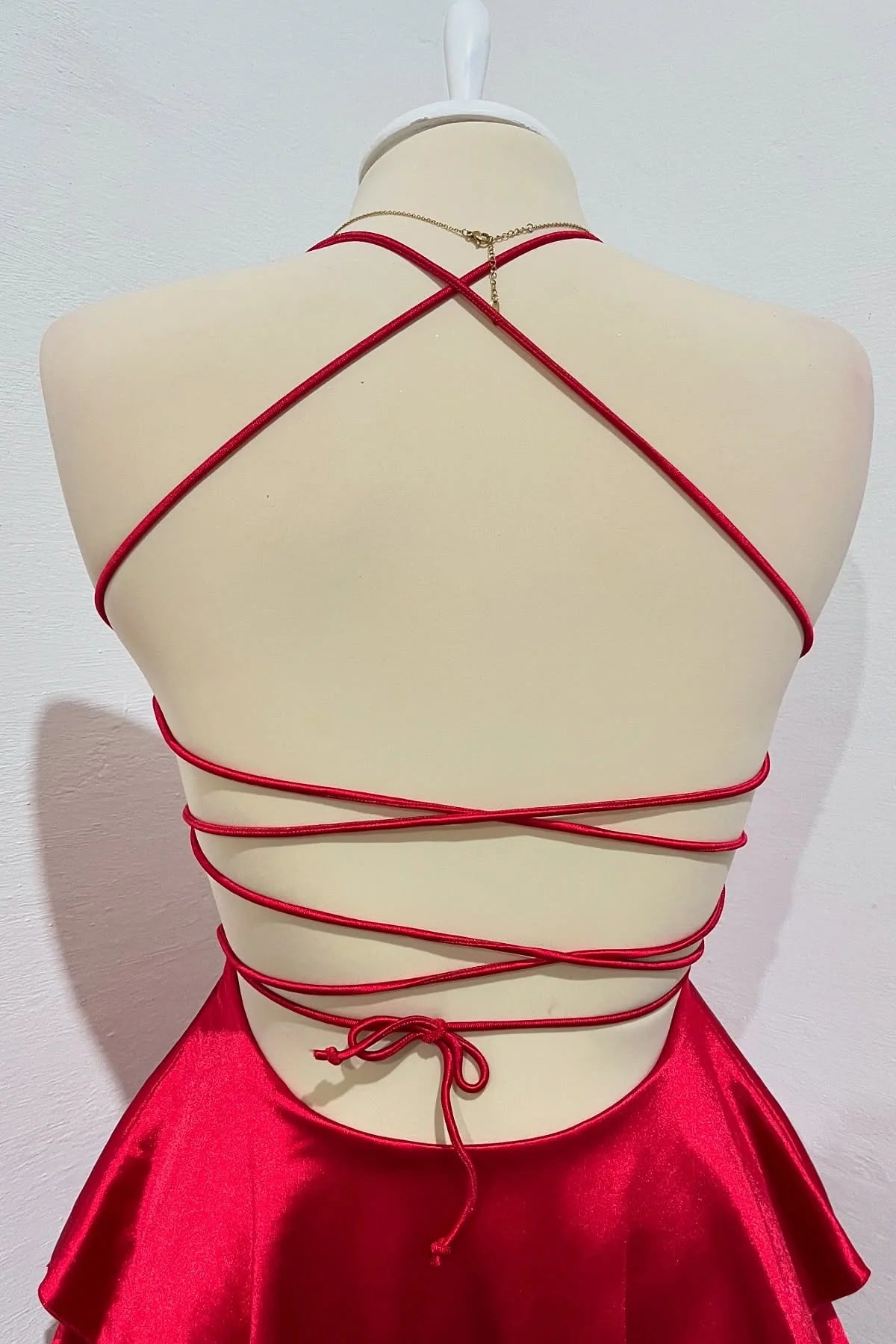 A-line Red Satin Homecoming Dress Spaghetti Strap Mychicdress