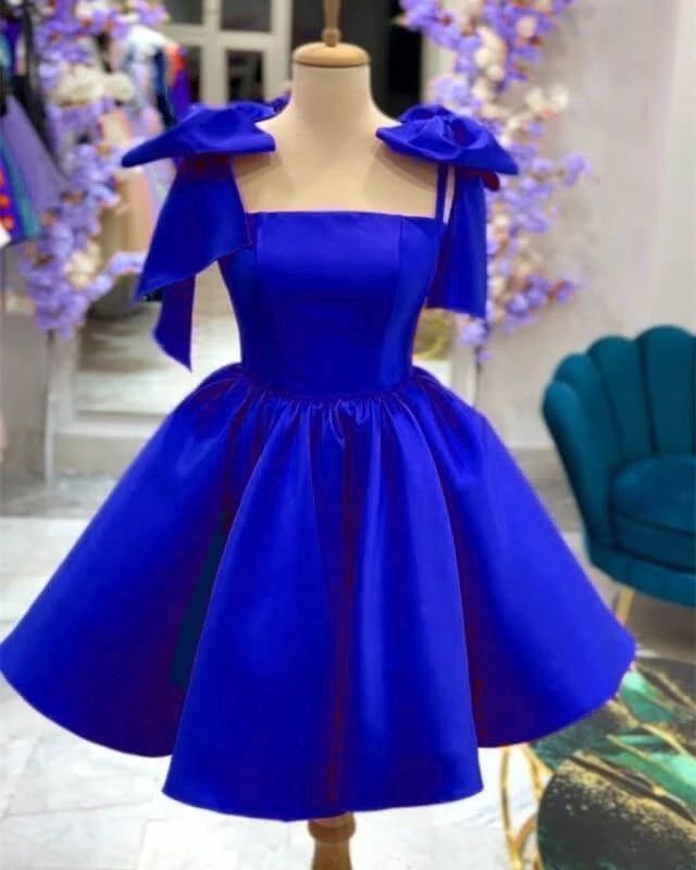 A Line Red Mini Satin Homecoming Dress Bow Straps Short Party Dresses