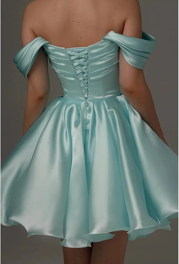 green Homecoming Dress for Teens Off Shoulder Short Cocktail Dress