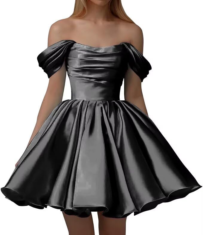 black Homecoming Dress for Teens Off Shoulder Short Cocktail Dress