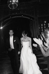 A-Line Satin Plain Wedding Dress White Strapless with Slit