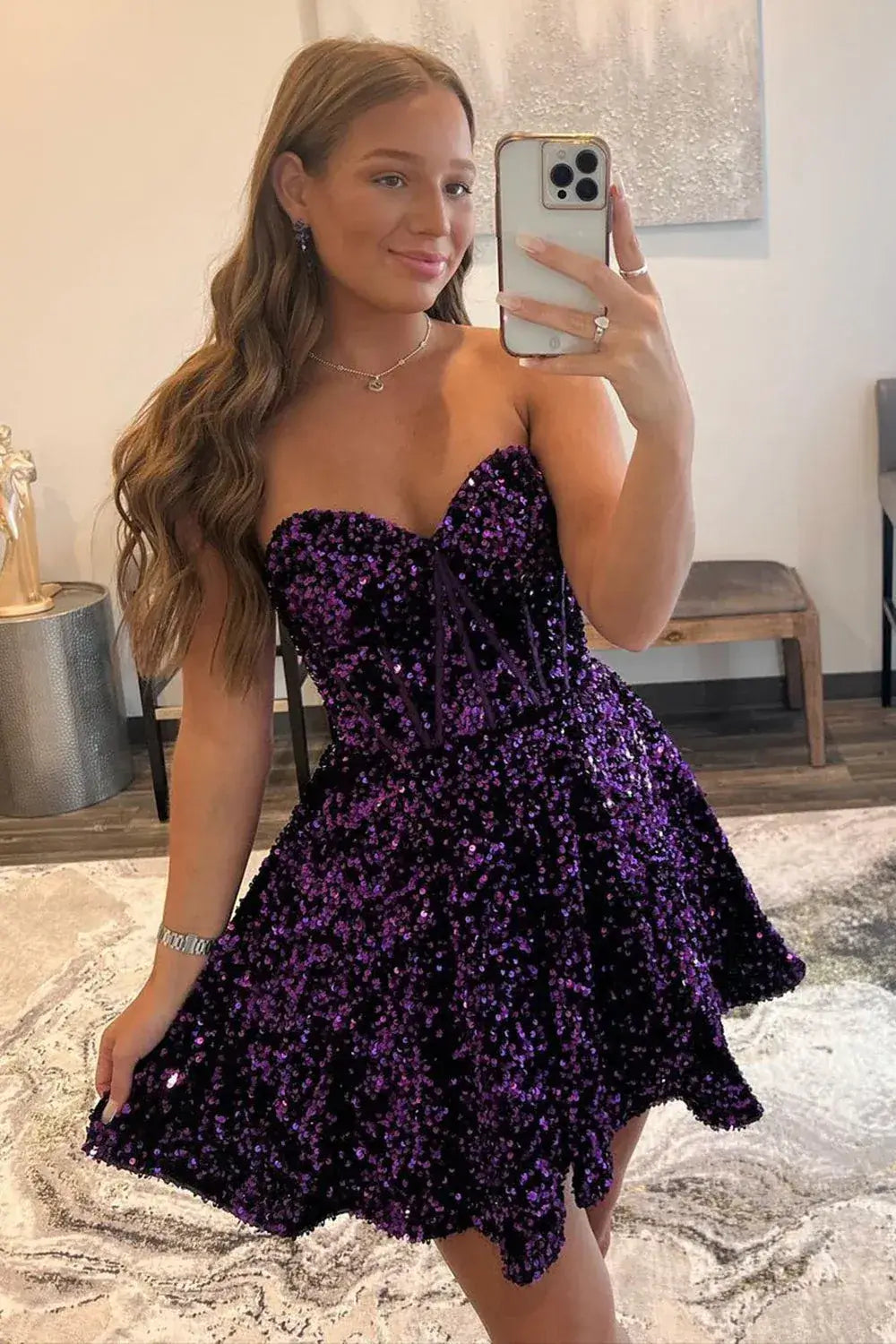 A Line Royal Blue Sequin Homecoming Dresses Sweetheart Hoco Dress