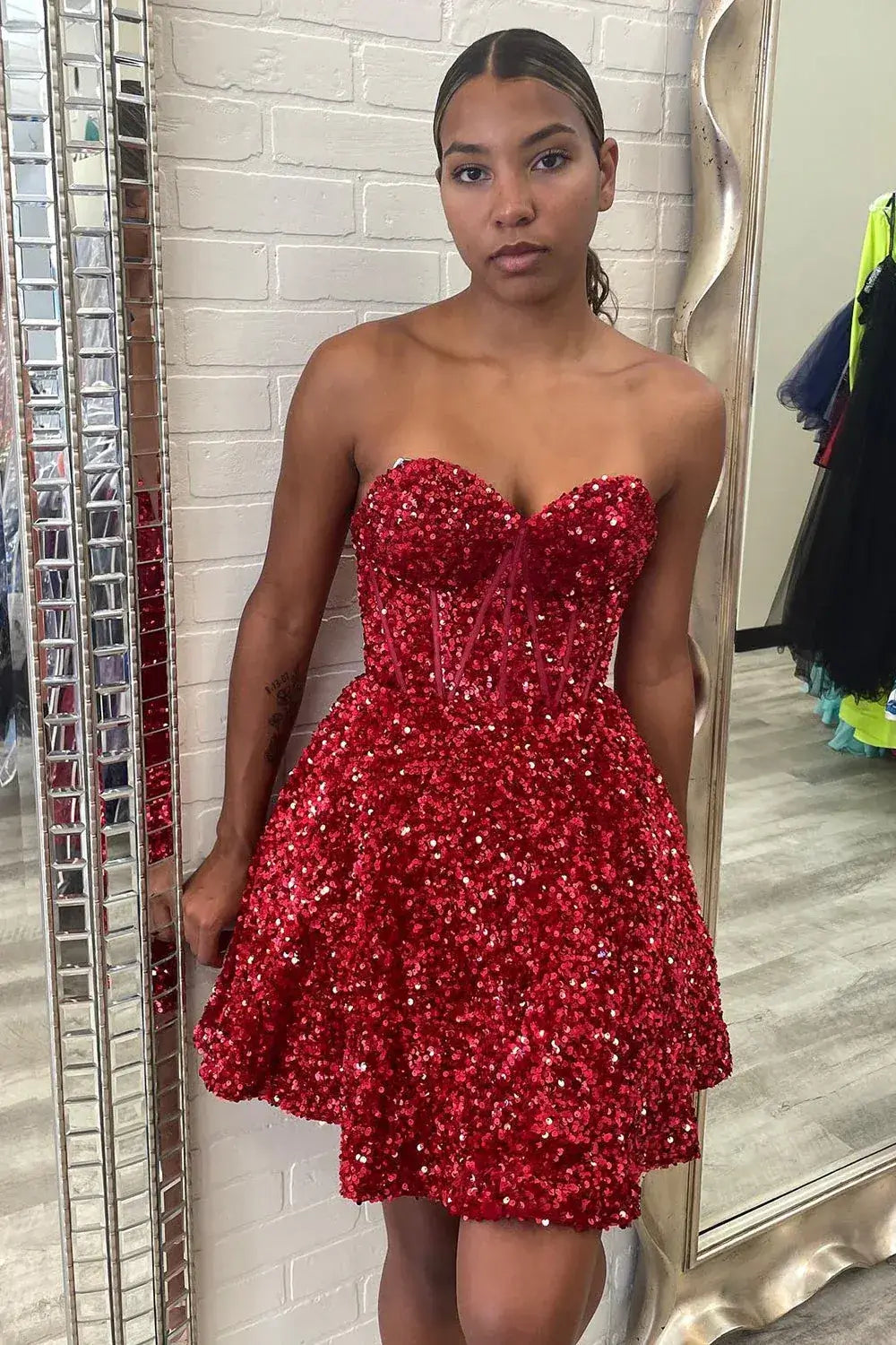 A Line Royal Blue Sequin Homecoming Dresses Sweetheart Hoco Dress