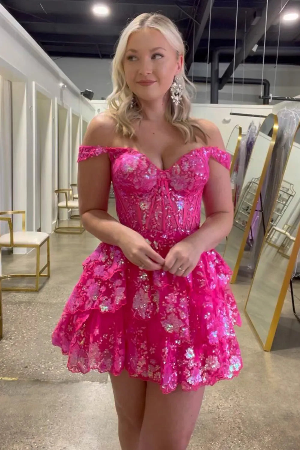 A Line Homecoming Dress Corset Tiered Off the Shoulder Mychicdress