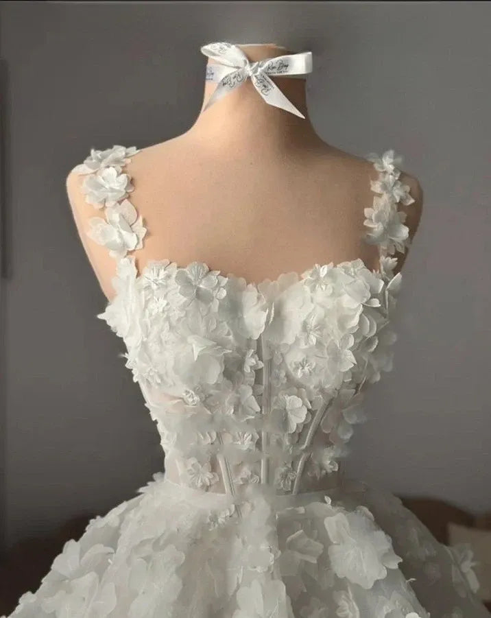 A Line Spaghetti Strap Mini Wedding Dresses Short 3D Flowers