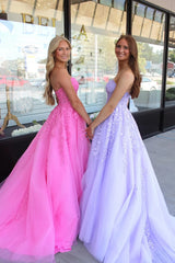 A-line Strapless Formal Dress Appliques Long Evening Dress Mychicdress