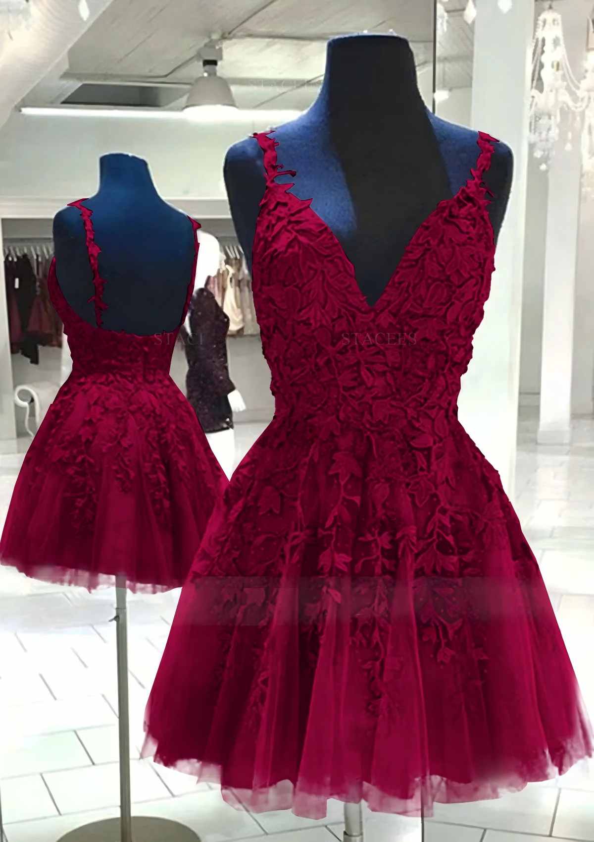 A Line V Neck Purple Homecoming Dress Cheap Lace Short Graduation Dress