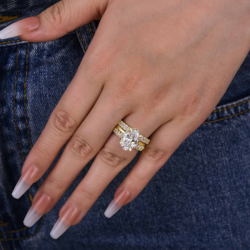 Affordable 3PC Wedding Ring Set 4.0 Carat Oval Cut In Sterling Silver Mychicdress