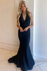 2025 Long Prom Dress Purple Halter Mermaid Wedding Guest Dress
