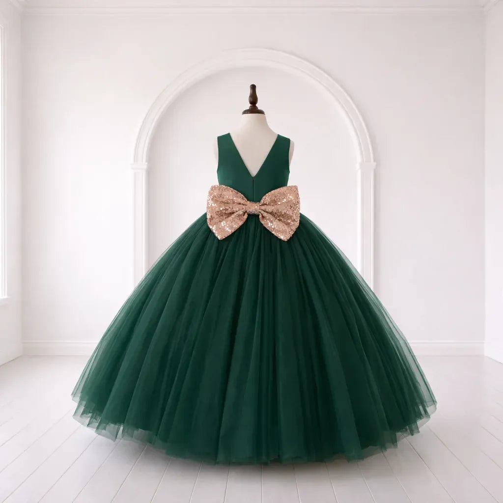 Ball Gown Blush Pink Tulle Flower Girl Dress with Rose Gold Belt Bow