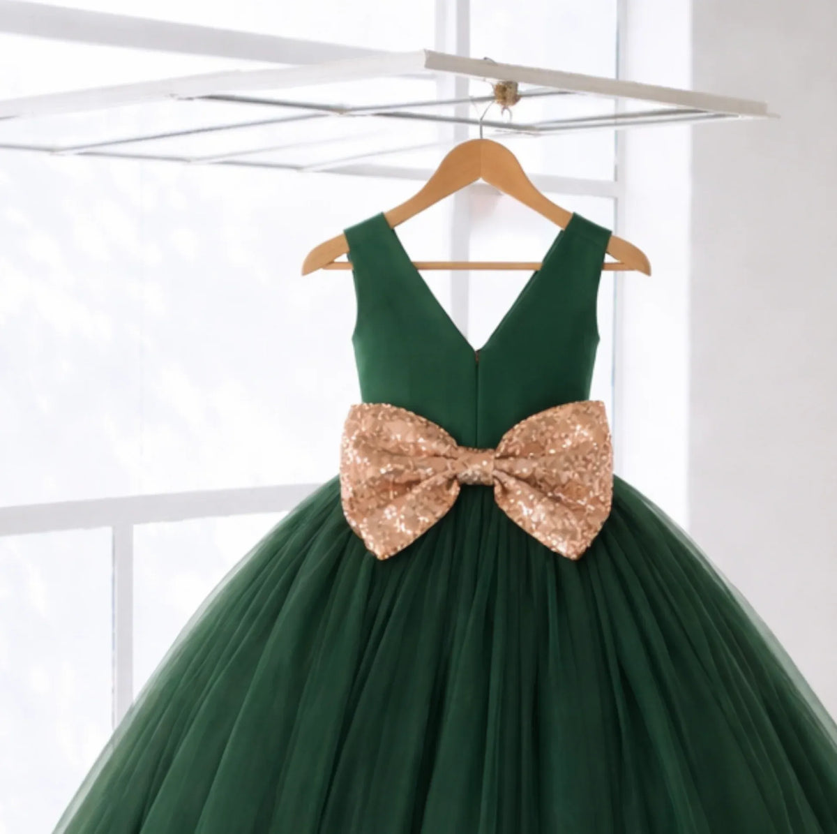 Ball Gown Blush Pink Tulle Flower Girl Dress with Rose Gold Belt Bow