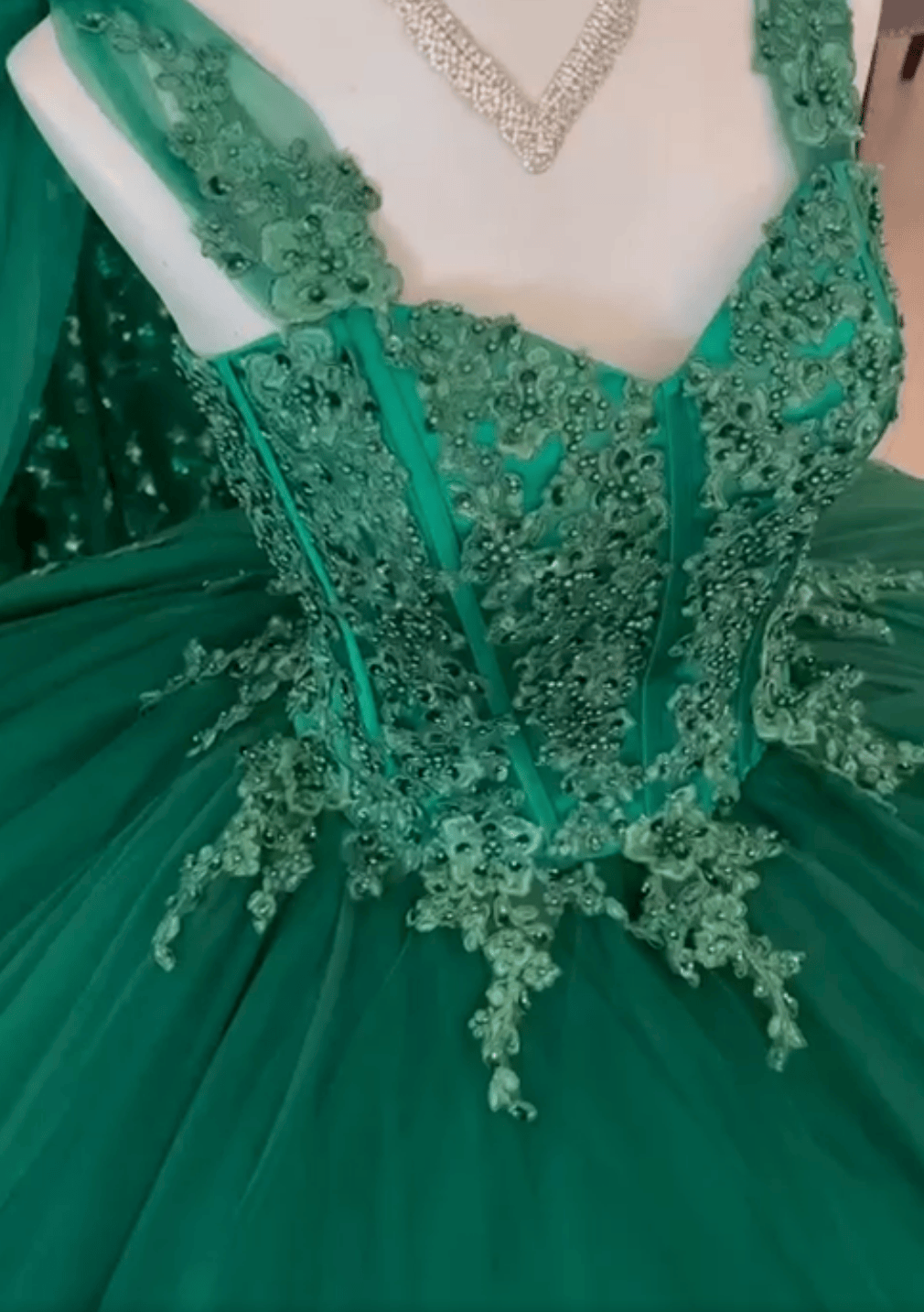 Ball Gown Green Sweet 16 Quinceanera Dress with Lace Pearls Mychicdress
