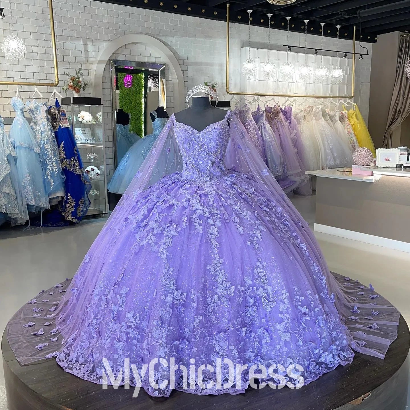 Ball Gown Lavender Quinceanera Dresses 3D Butterfly With Cloak