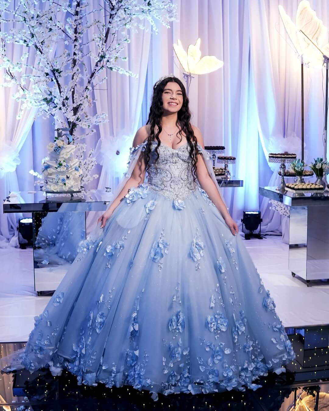 2025 Ball Gown Light Blue Quinceanera Dresses Cheap 3D Floral