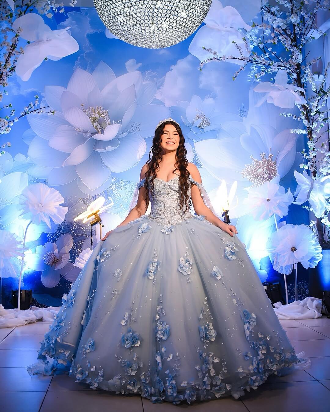 Ball Gown Light Blue Quinceanera Dresses Cheap 3D Floral vestidos de 15 años