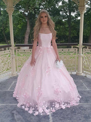 Ball Gown Light Pink Strapless Quinceanera Dresses with Flowers
