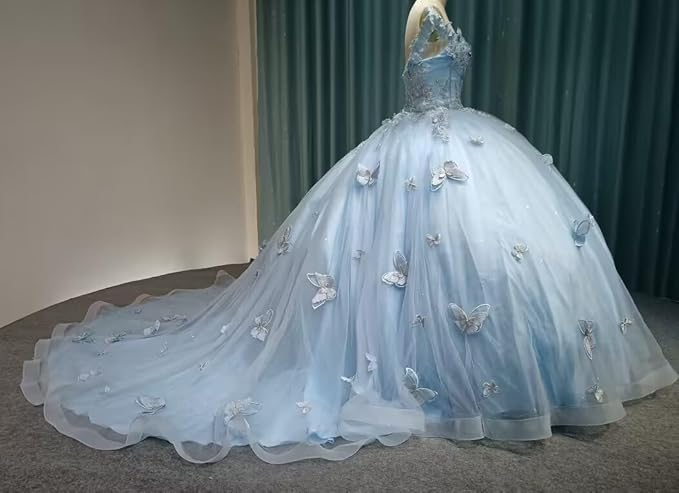 Ball Gown Off Shoulder Quinceanera Dresses Green with 3D Butterfly