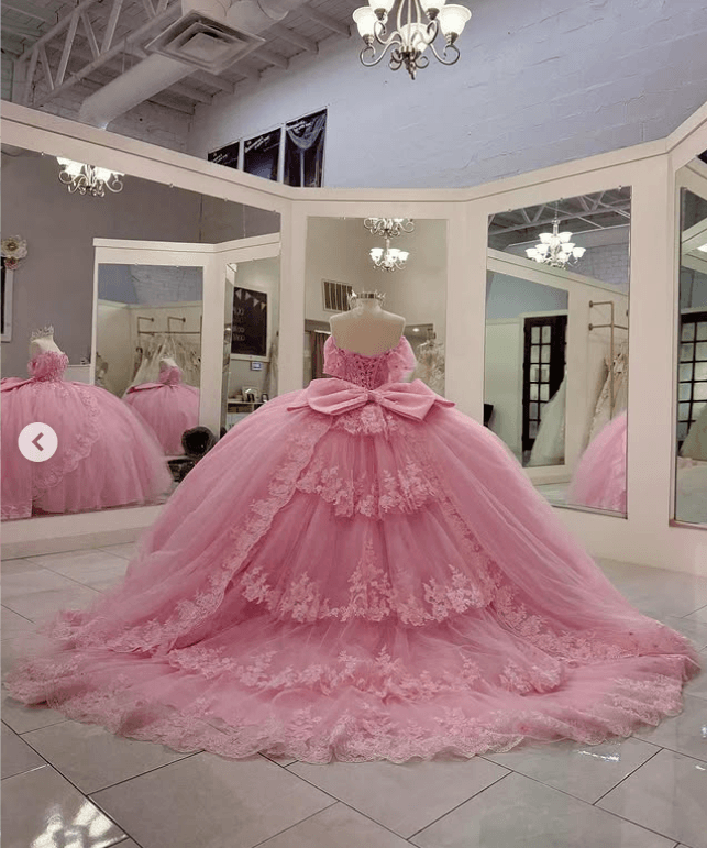 Ball Gown Pink Lace Quinceanera Dresses Near Me Off The Shoulder
