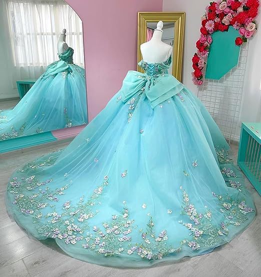 Ball Gown Puffy Flowers Quinceanera 16 Dresses Tulle Off Shoulder