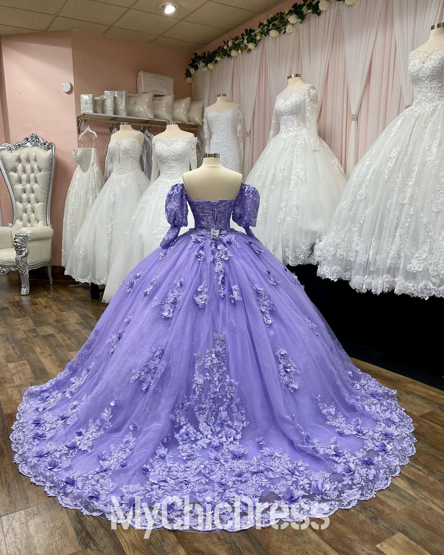 Ball Gown Purple Corset Strapless Quinceanera Dresses with Floral
