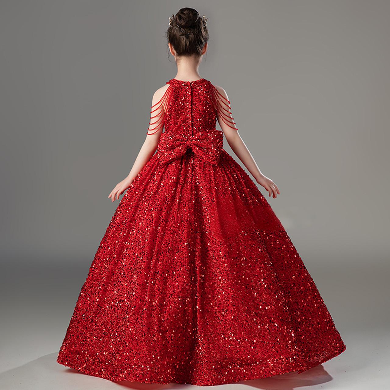 A-Line Black Sequin Flower Girl Dress Halter Beading