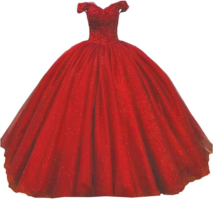 Ball Gown Sequin Wedding Dresses Lace Quince Dresses Red