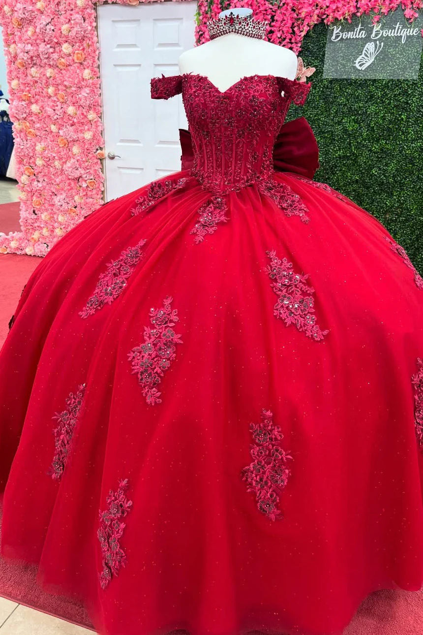 Ball Gown Red Sweet 16 Dress Corset Quinceanera Dress Appliqued