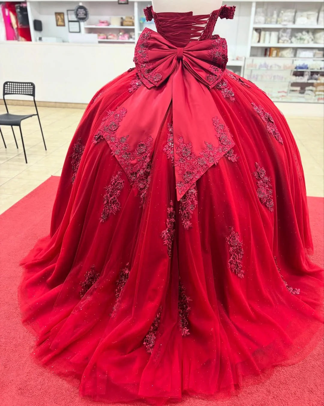 Ball Gown Red Sweet 16 Dress Corset Quinceanera Dress Appliqued