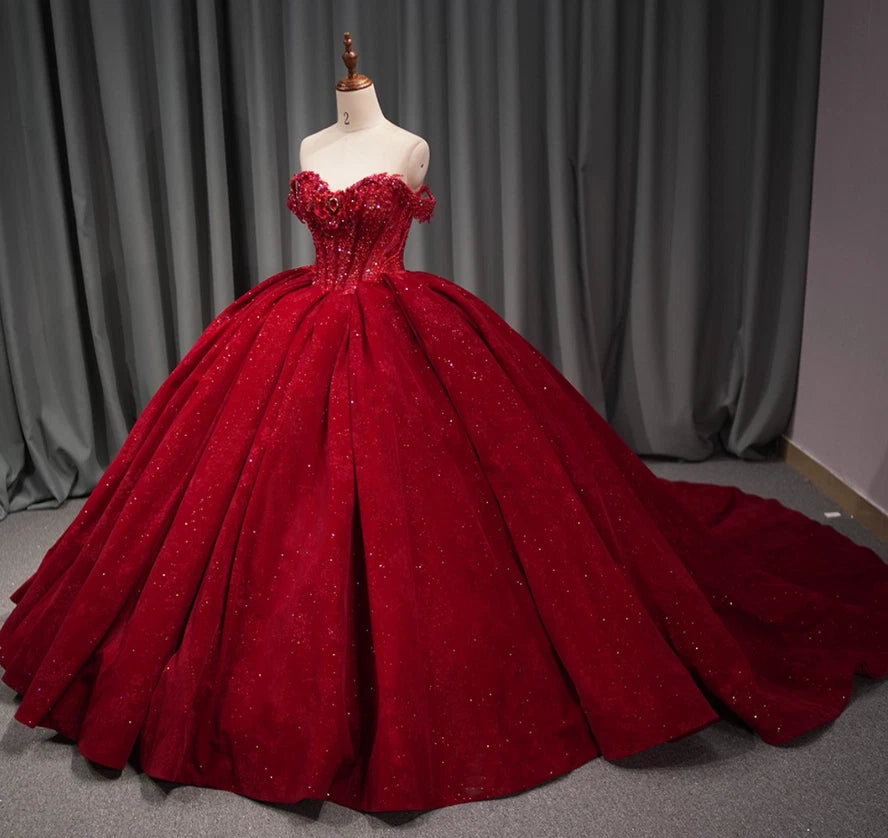 Hot Ball Gown Red Sweet 16 Quinceanera Dresses Off Shoulder Beaded