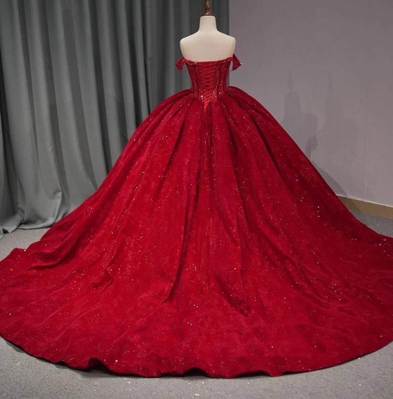 Hot Ball Gown Red Sweet 16 Quinceanera Dresses Off Shoulder Beaded