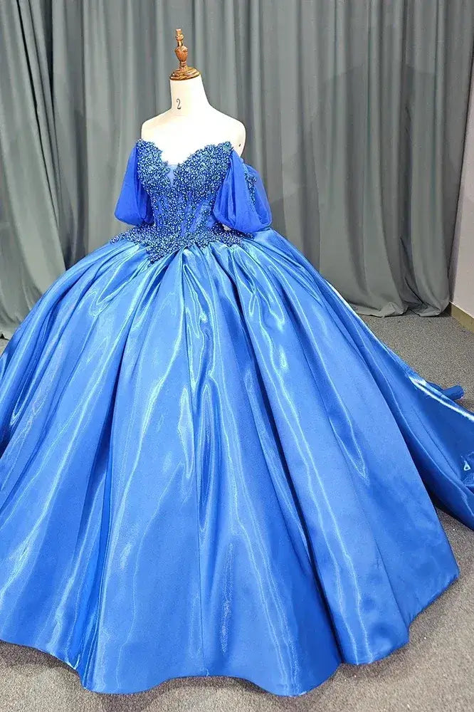 Ball Gown Royal Blue Quinceanera Dress Pearls Sweetheart Girls Birthday Party