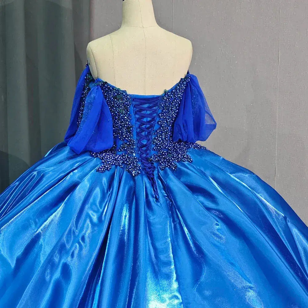 Ball Gown Royal Blue Quinceanera Dress Pearls Sweetheart Girls Birthday Party