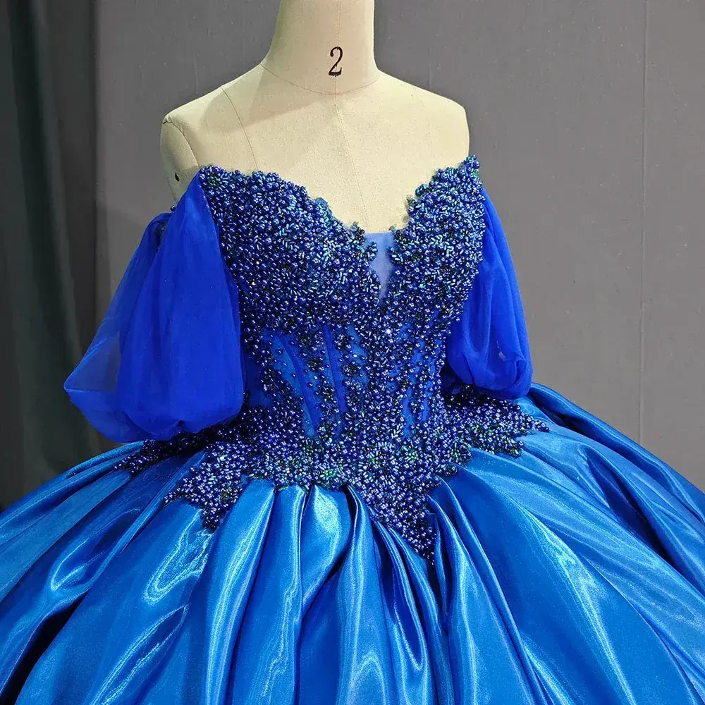Ball Gown Royal Blue Quinceanera Dress Pearls Sweetheart Girls Birthday Party