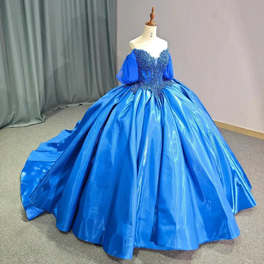Ball Gown Royal Blue Quinceanera Dress Pearls Sweetheart Girls Birthday Party
