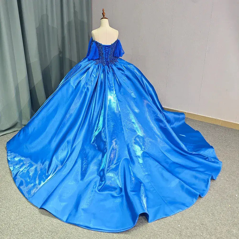 Ball Gown Royal Blue Quinceanera Dress Pearls Sweetheart Girls Birthday Party