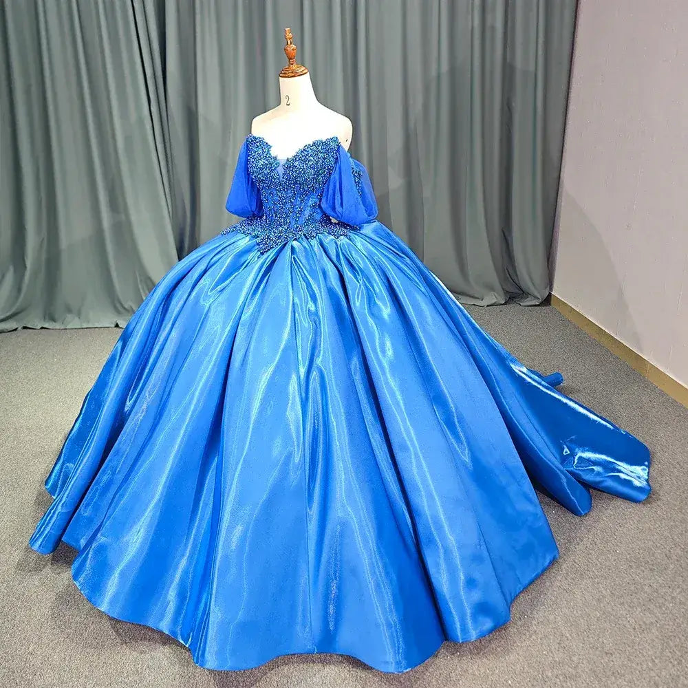 Ball Gown Royal Blue Quinceanera Dress Pearls Sweetheart Girls Birthday Party