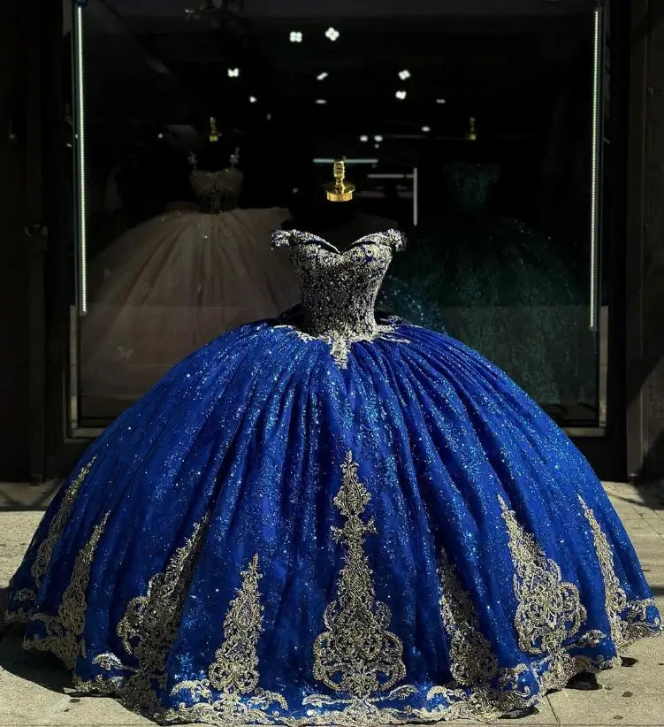 Ball Gown Royal Blue Quinceanera Dresses Silver Applique Sweet 15 Dress