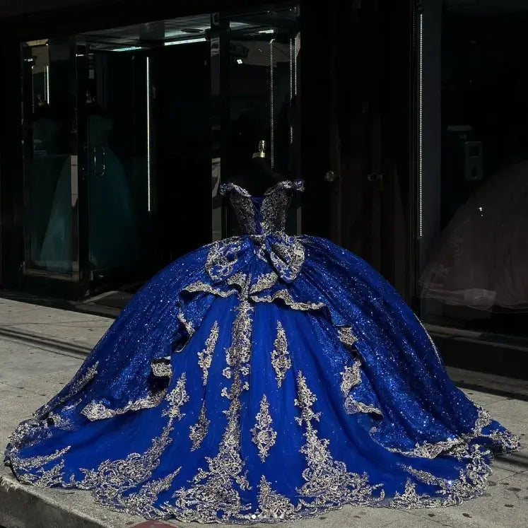 Ball Gown Royal Blue Quinceanera Dresses Silver Applique Sweet 15 Dress