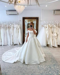 Ball Gown Satin Corset Wedding Dresses for Women Off Shoulder Mychicdress