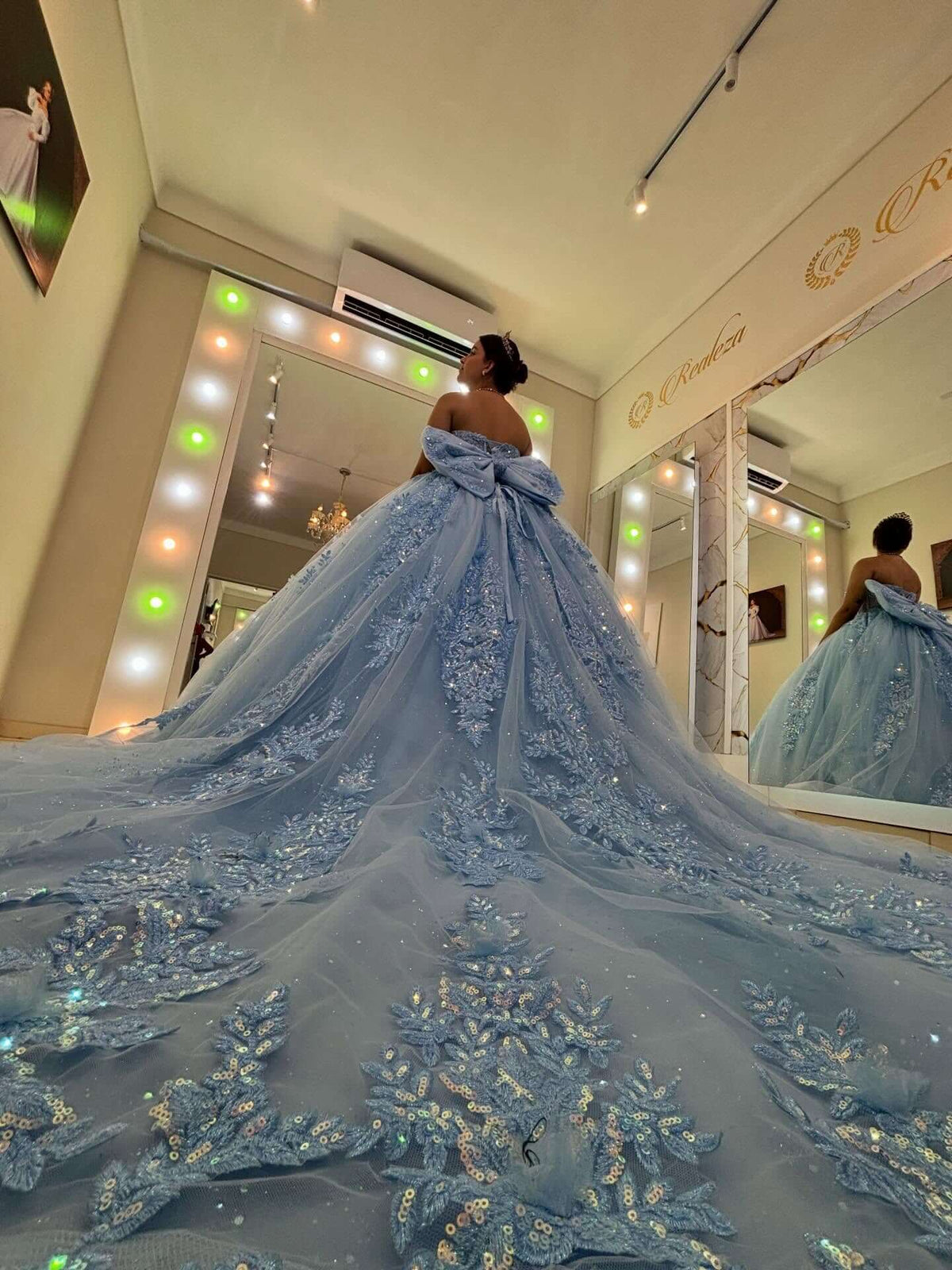 Ball Gown Strapless Blue Quinceanera Dresses Corset Lace Applique