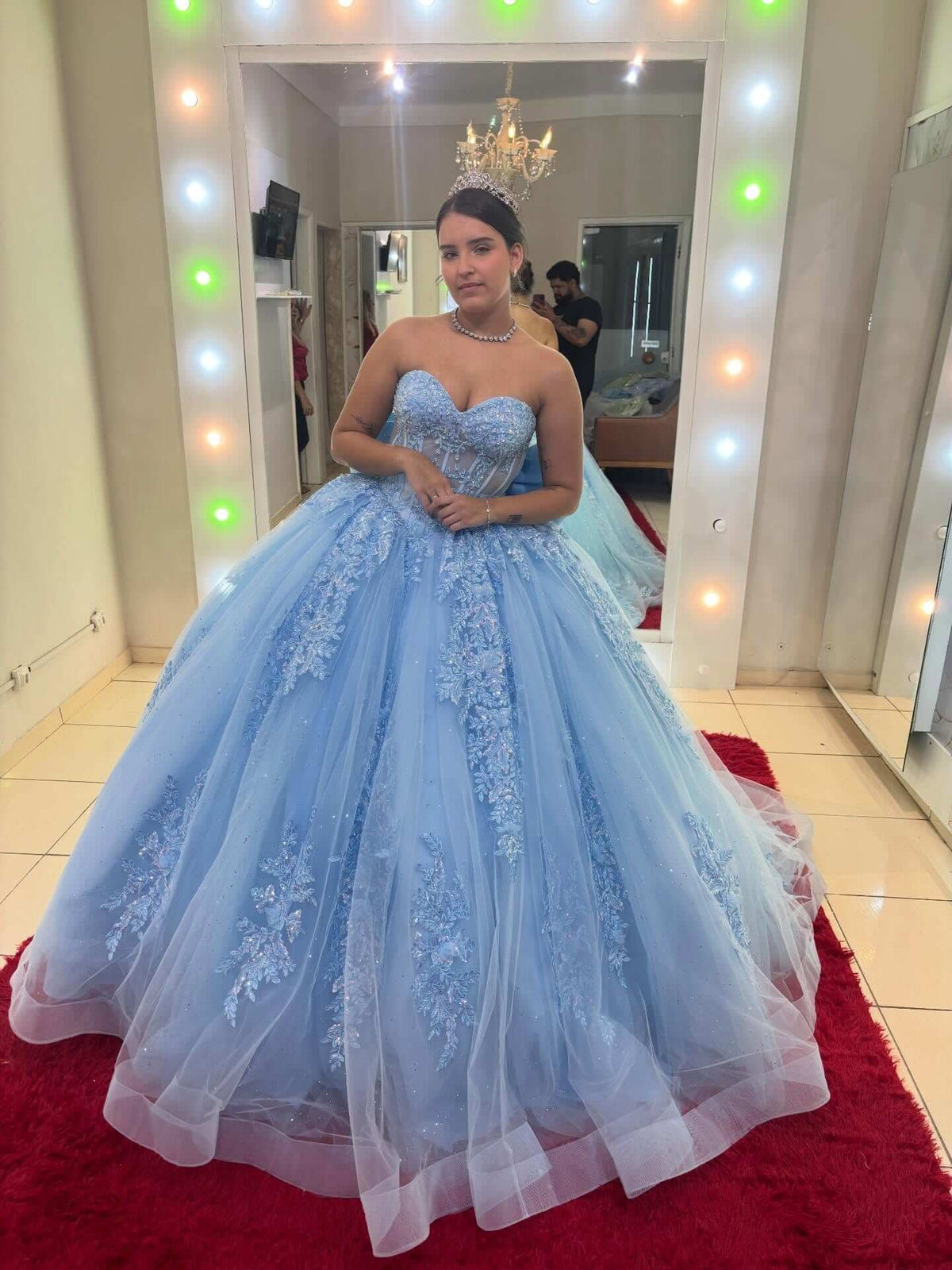 Ball Gown Strapless Blue Quinceanera Dresses Corset Lace Applique