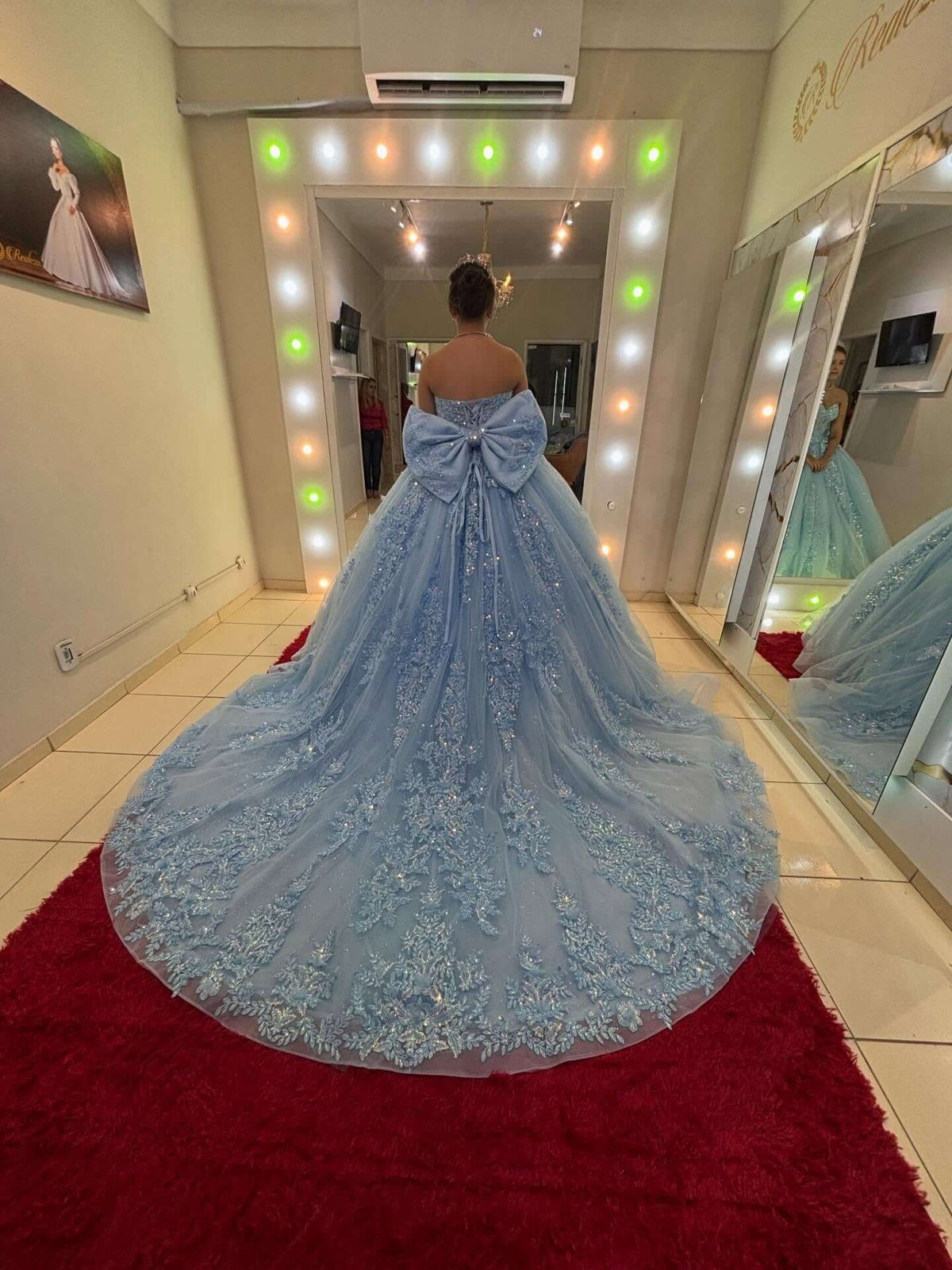 Ball Gown Strapless Blue Quinceanera Dresses Corset Lace Applique