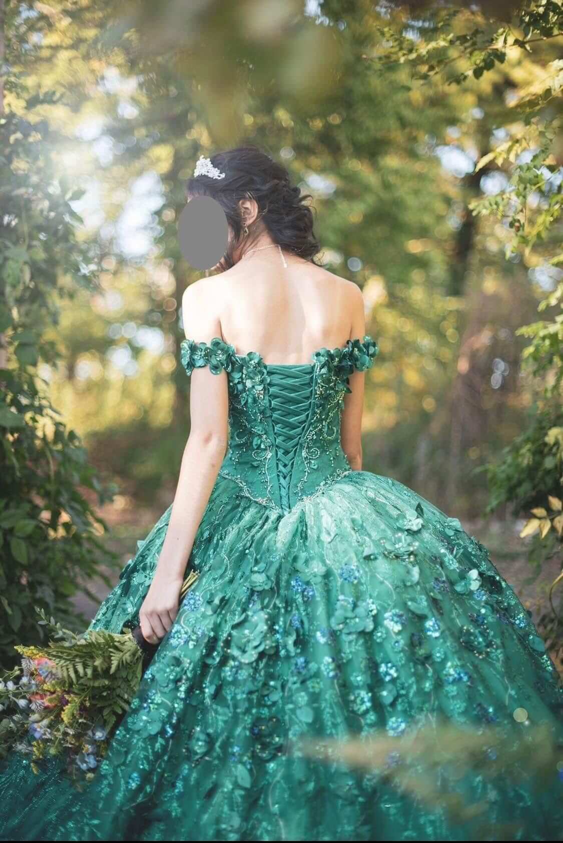 Ball Gown Sweetheart Teal Quinceanera Dress 3D floral Appliqués Beaded