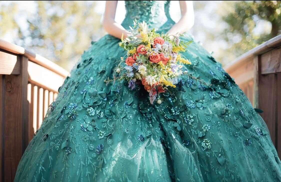 Ball Gown Sweetheart Teal Quinceanera Dress 3D floral Appliqués Beaded