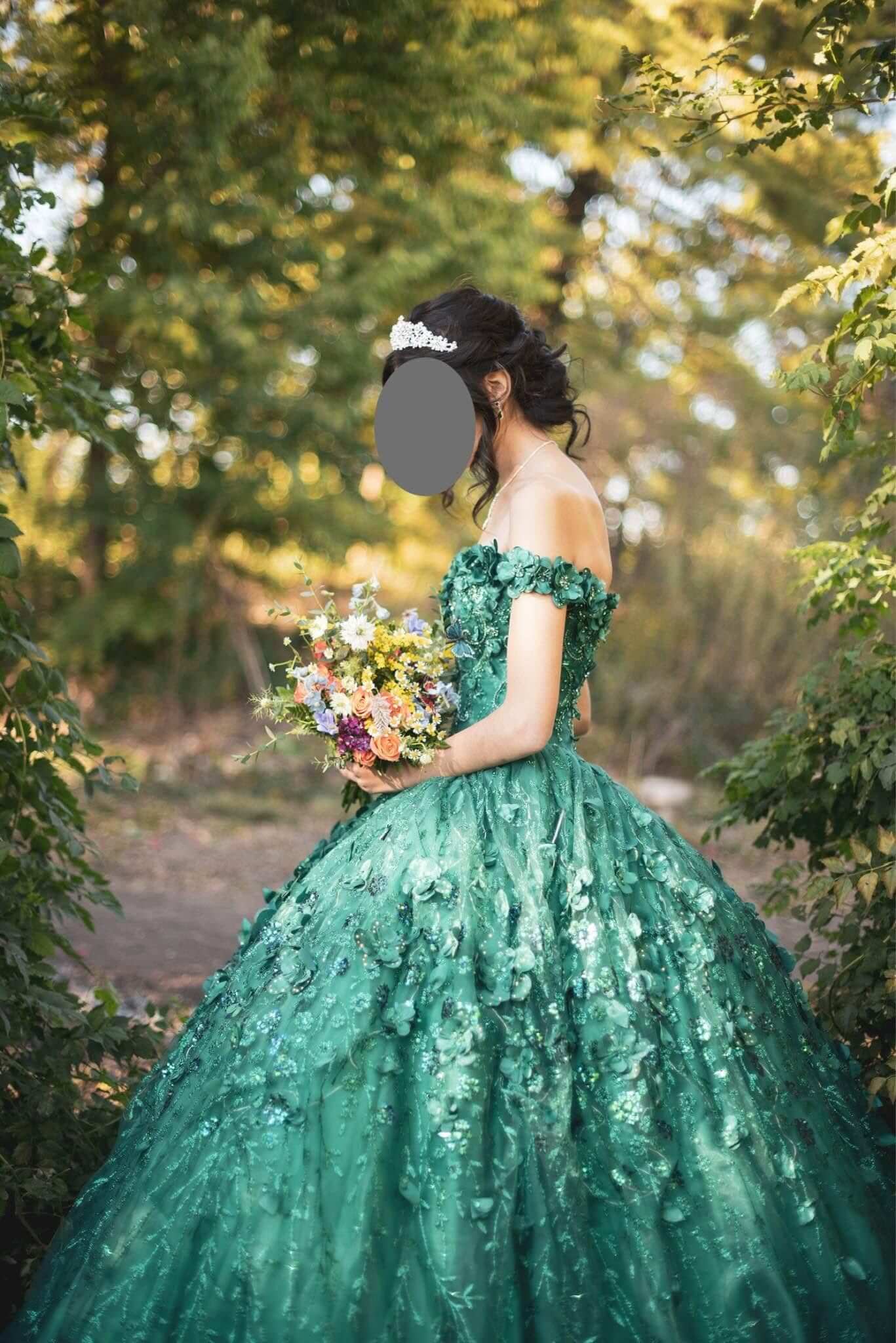 Ball Gown Sweetheart Teal Quinceanera Dress 3D floral Appliqués Beaded